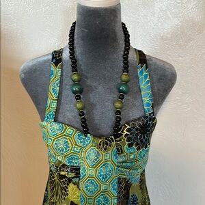 R & M Richards Black and Green Beaded Necklace